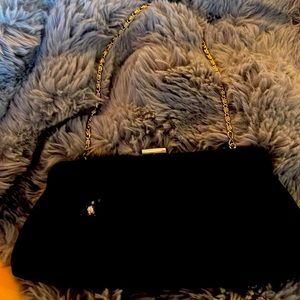 PURSE, Evening. Elegant Black crushed-velvet with floral crystal embellishment.